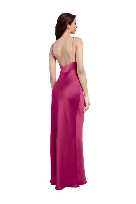 Purchase Stretch Satin A-Line Sleeveless Fuchsia Formal Evening Dress