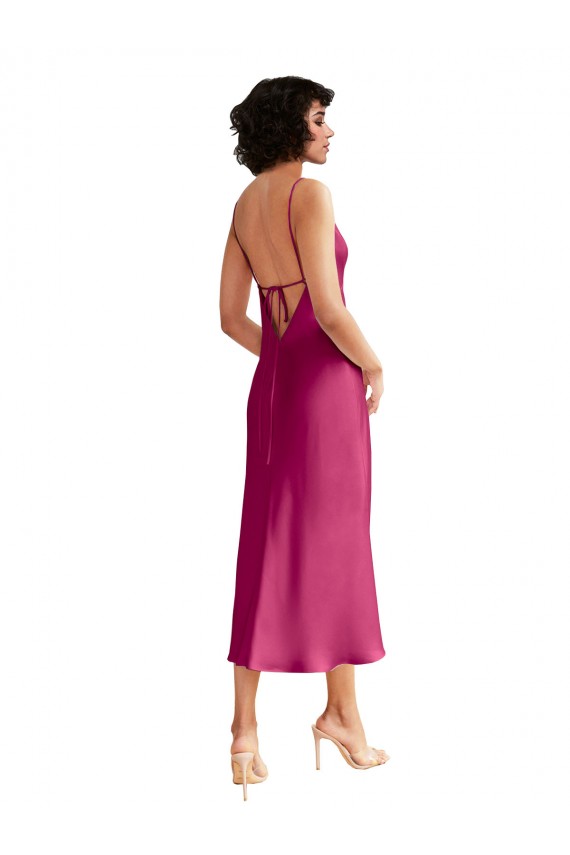 Purchase Stretch Satin A-Line Midi Length Sleeveless Low Back Formal Evening Dress