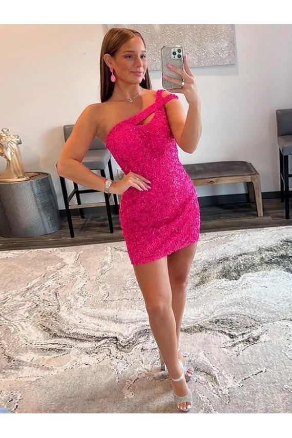 Purchase Velvet Sequin Sheath Short Sleeveless One Shoulder Evening Gown