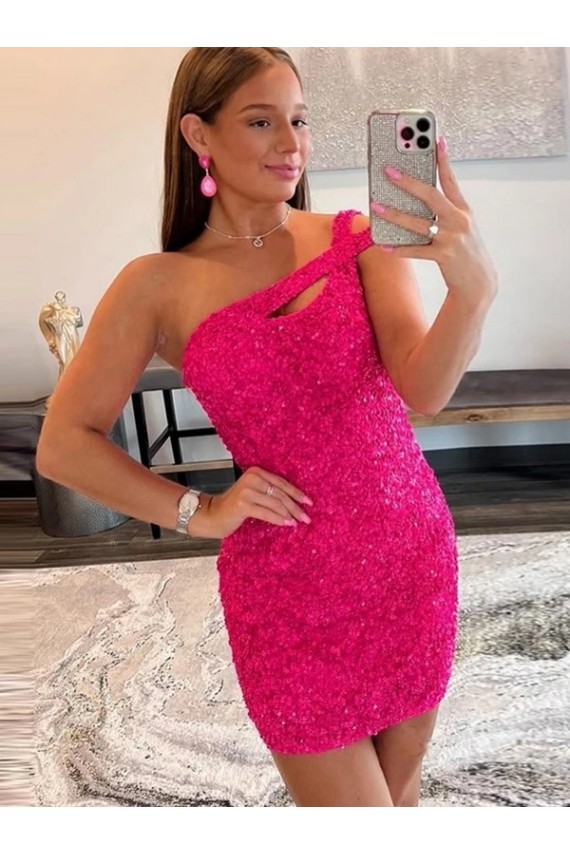 Purchase Velvet Sequin Sheath Short Sleeveless One Shoulder Evening Gown