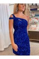 Purchase Velvet Sequin Sheath Short Sleeveless One Shoulder Evening Gown