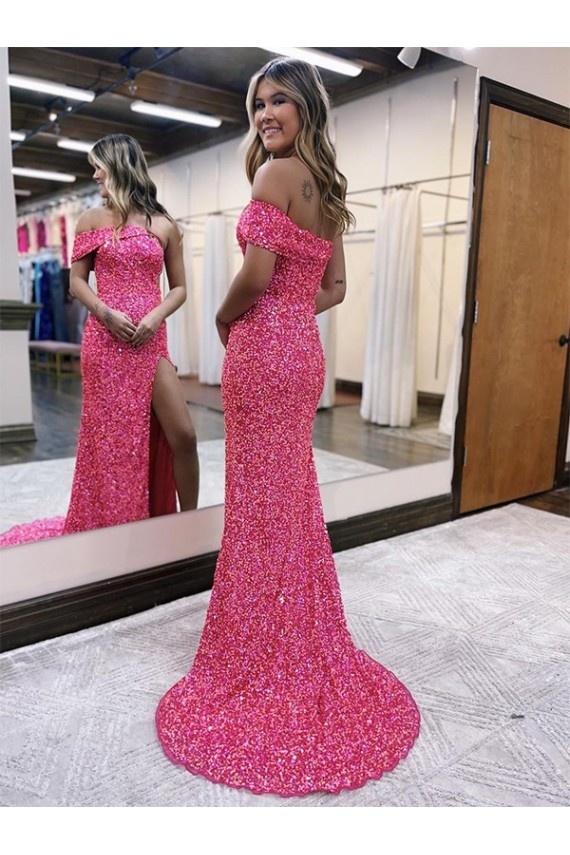 Purchase Velvet Sequin Sheath Sweep Train Sleeveless One Shoulder Evening Dress