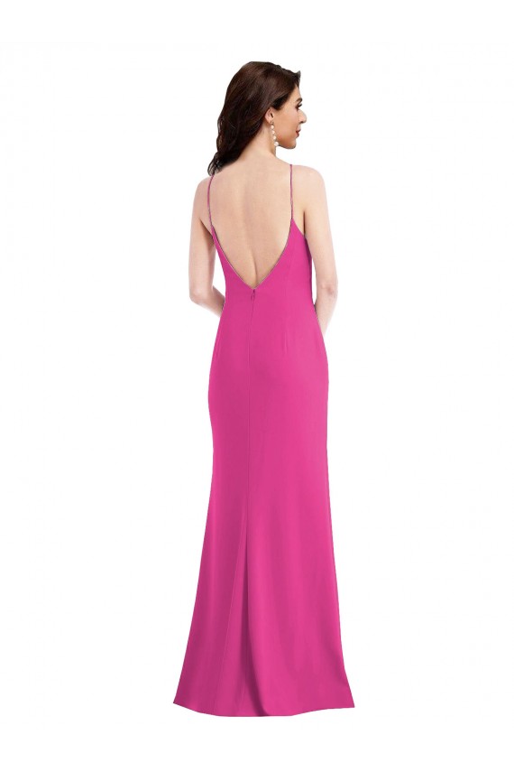 Purchase Stretch Crepe Trumpet Long Sleeveless Open Back Fuchsia Prom Dresses