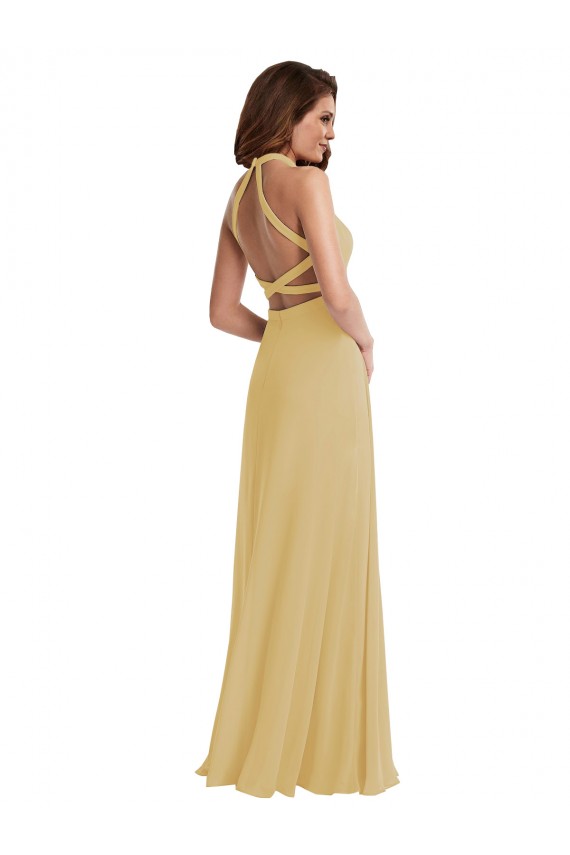 Purchase Soft Chiffon A-Line Long Sleeveless Criss Cross Open Back Semi Formal Evening Dress