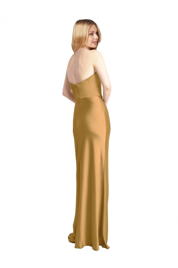Purchase Stretch Satin A-Line Sleeveless Gold Formal Evening Dress