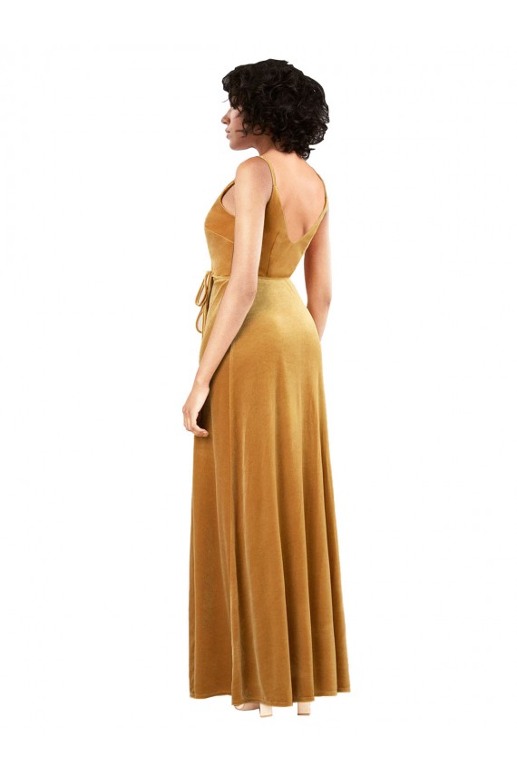 Purchase Stretch Velvet Column Long Sleeveless V-Back Black Tie Evening Dress