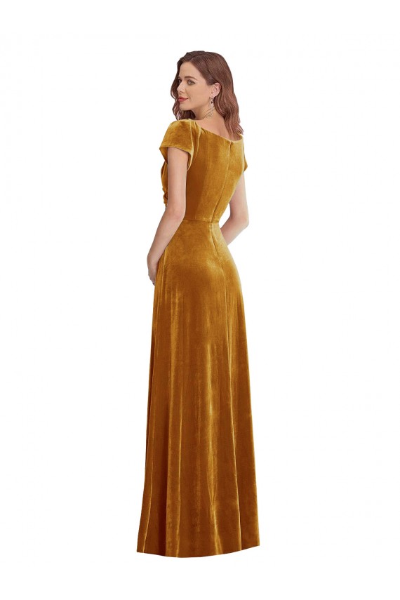 Purchase Stretch Velvet Sheath Long Cap Sleeves Formal Evening Dress