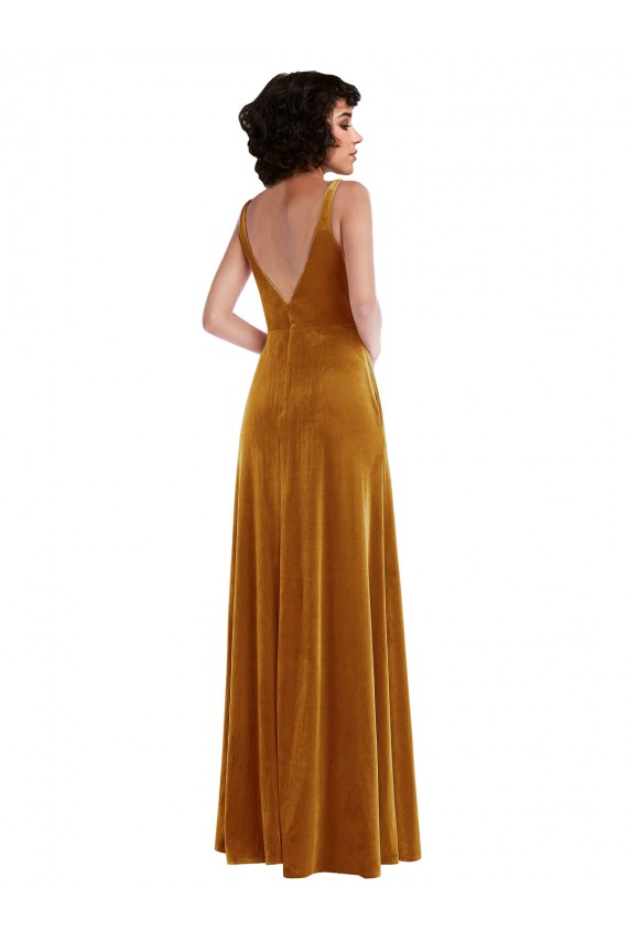 Purchase Stretch Velvet Trumpet Long Sleeveless V-Back Semi Formal Evening Dress