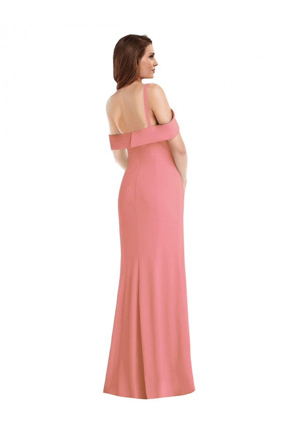 Purchase Stretch Crepe Trumpet Long Sleeveless Hot Pink Low Back Semi Formal Evening Dress