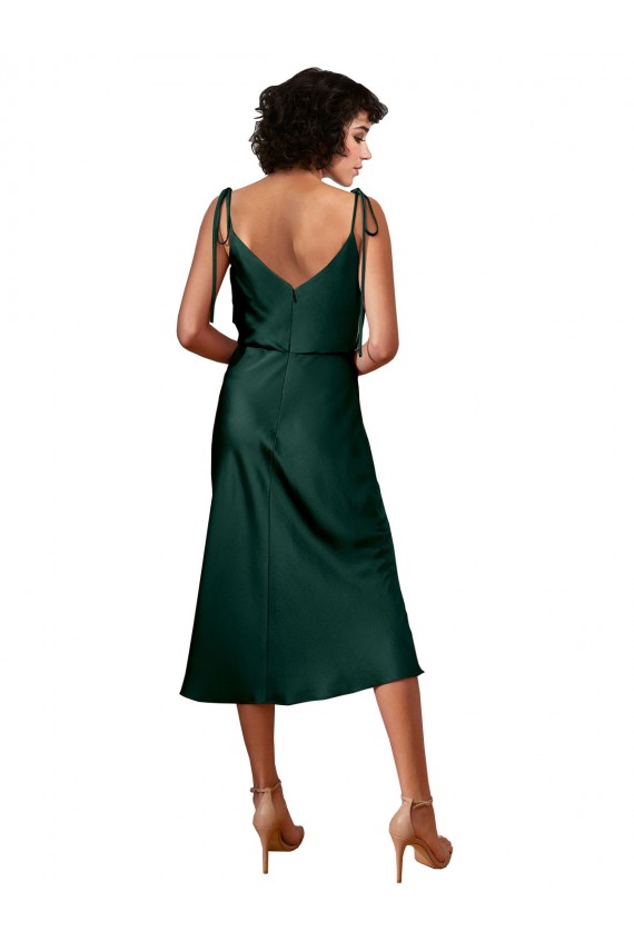 Purchase Stretch Satin Sheath Midi Length Sleeveless Black Tie Evening Dress