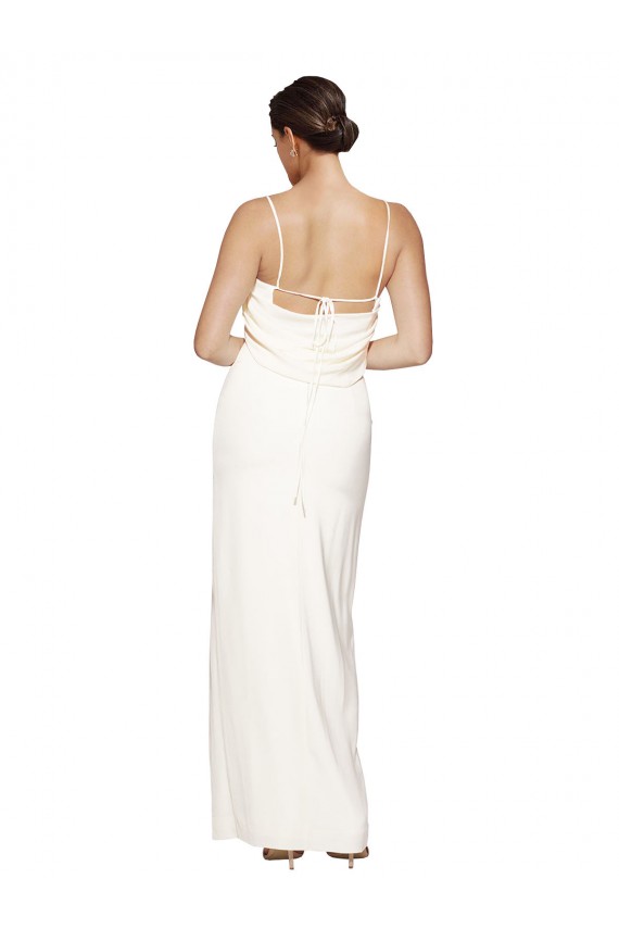 Purchase Stretch Satin Sheath Long Sleeveless Low Back Side Slit Prom Dresses