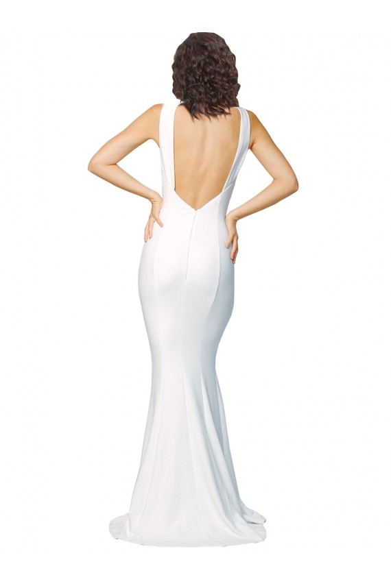 Purchase Stretch Crepe Sheath Long Sleeveless High Neck Low Back Prom Dresses