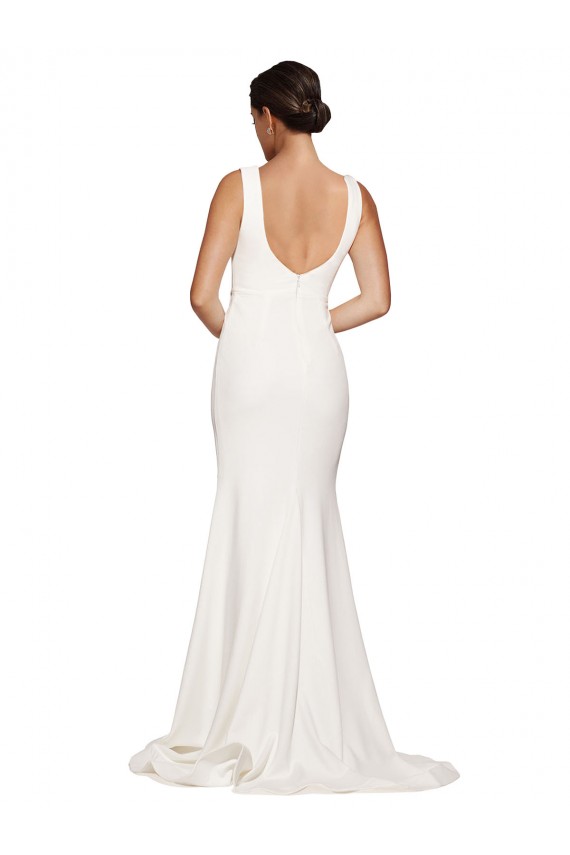 Purchase Stretch Crepe Sheath Sweep Train Sleeveless Low Back Semi Formal Evening Dress