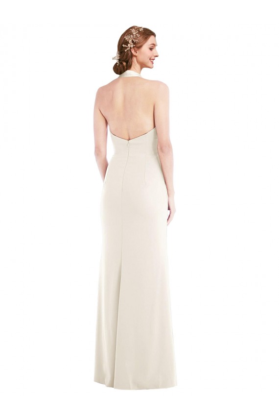 Purchase Stretch Crepe Trumpet Long Sleeveless Ivory Low Back Semi Formal Evening Dress