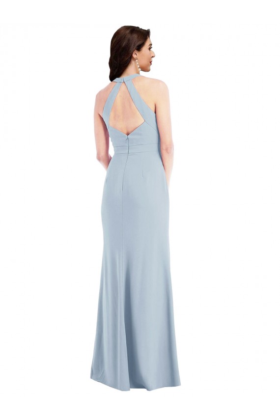 Purchase Stretch Crepe A-Line Long Sleeveless Halter Neck Open Back Prom Dresses