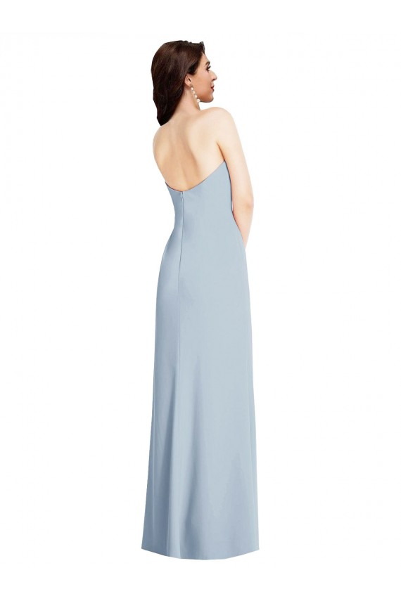 Purchase Stretch Crepe A-Line Long Sleeveless Low Back Front Slit Prom Dresses