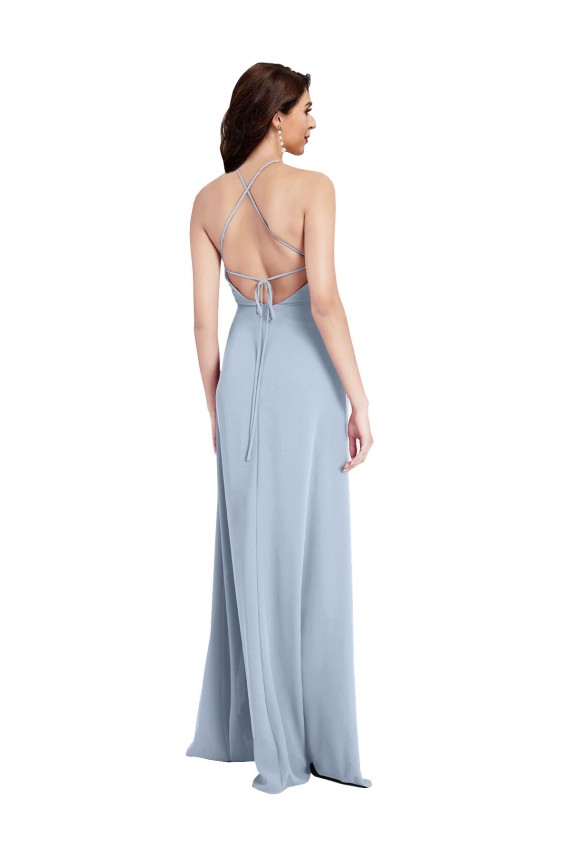 Purchase Stretch Crepe Sheath Long Sleeveless Criss Cross Open Back Formal Evening Dress