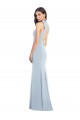 Purchase Stretch Crepe Trumpet Long Sleeveless Light Sky Blue Open Back Semi Formal Evening Dress