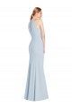 Purchase Stretch Crepe Trumpet Long Sleeveless Keyhole Back Light Sky Blue Prom Dresses