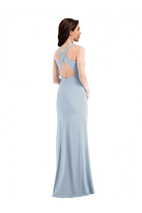 Purchase Stretch Crepe Trumpet Long Sleeveless Criss Cross Back Evening Dress