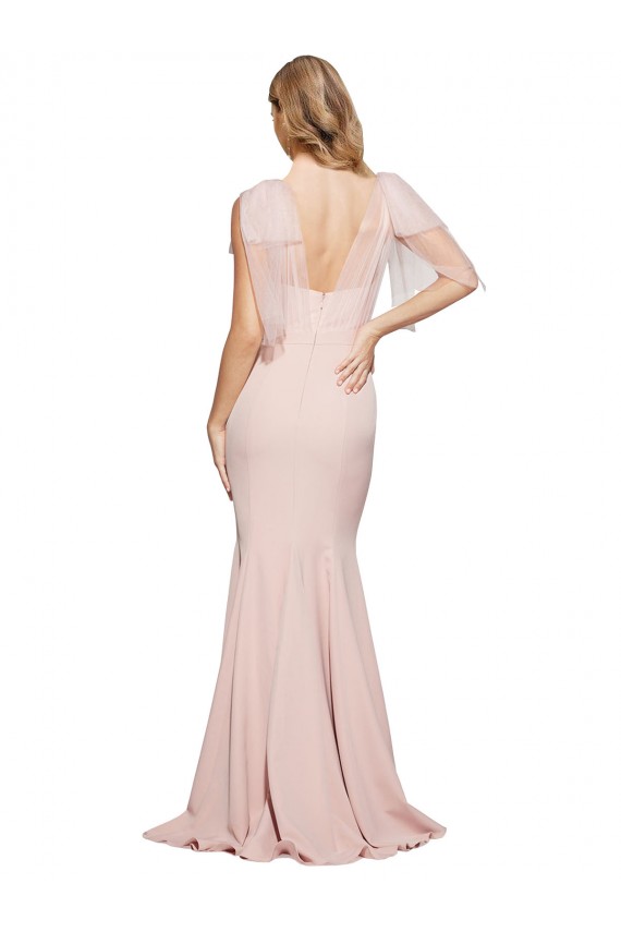 Purchase Stretch Crepe & Tulle Sheath Long Sleeveless Low Back Formal Dress