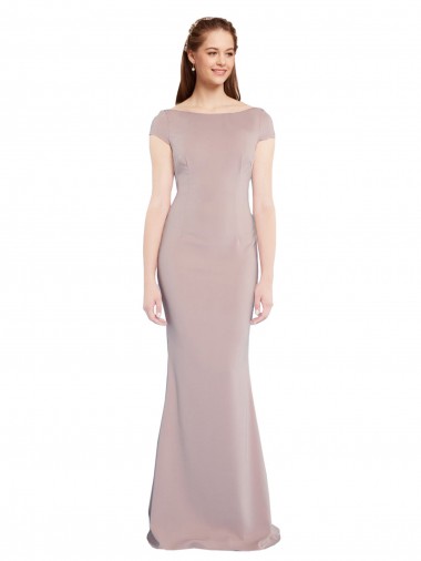 Purchase Stretch Crepe Mermaid Long Cap Sleeves Tie Back Formal Evening Dress