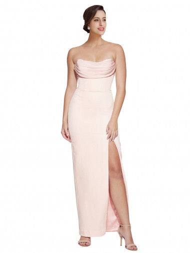 Purchase Stretch Satin Mermaid Long Sleeveless Low Back High Slit Prom Dresses