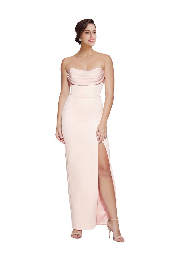 Purchase Stretch Satin Mermaid Long Sleeveless Low Back High Slit Prom Dresses