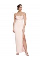 Purchase Stretch Satin Mermaid Long Sleeveless Low Back High Slit Prom Dresses