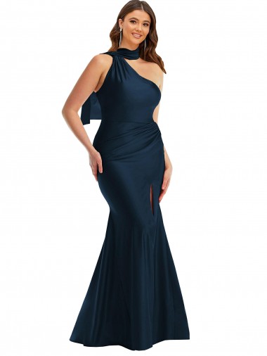 Purchase Silky Satin Mermaid Long Sleeveless Front Slit Plus Size Formal Evening Dress