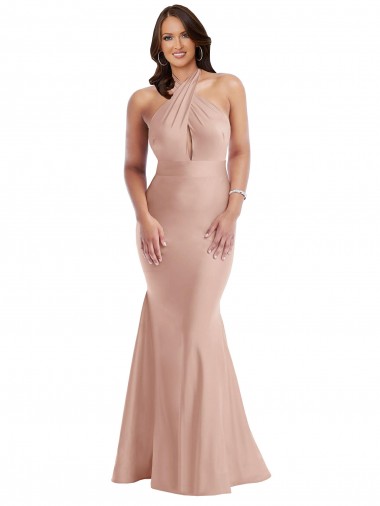 Purchase Silky Satin Mermaid Long Sleeveless Open Back Plus Size Formal Evening Dress