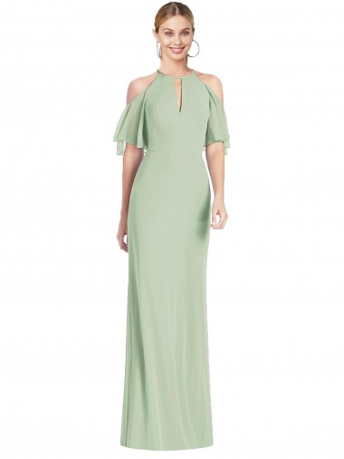 Purchase Soft Chiffon Mermaid Long Cold Shoulder Semi Formal Evening Dress