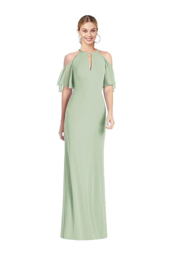 Purchase Soft Chiffon Mermaid Long Cold Shoulder Semi Formal Evening Dress