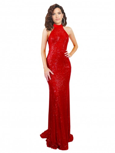 Purchase Sequin Mermaid Long Sleeveless Open Back Formal Evening Dress