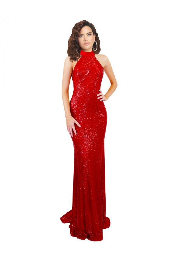 Purchase Sequin Mermaid Long Sleeveless Open Back Formal Evening Dress