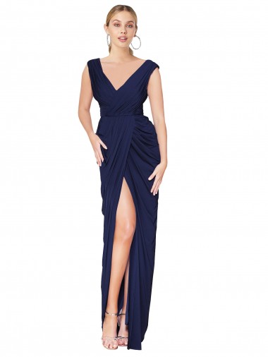 Purchase Soft Chiffon Mermaid Long Sleeveless V-Back Front Slit Prom Dresses