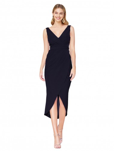 Purchase Stretch Crepe Mermaid Mermaid Sleeveless Dark Navy High Low Evening Dress
