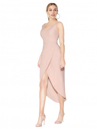 Purchase Stretch Crepe Mermaid Knee Length Sleeveless V-Back High Low Evening Dress