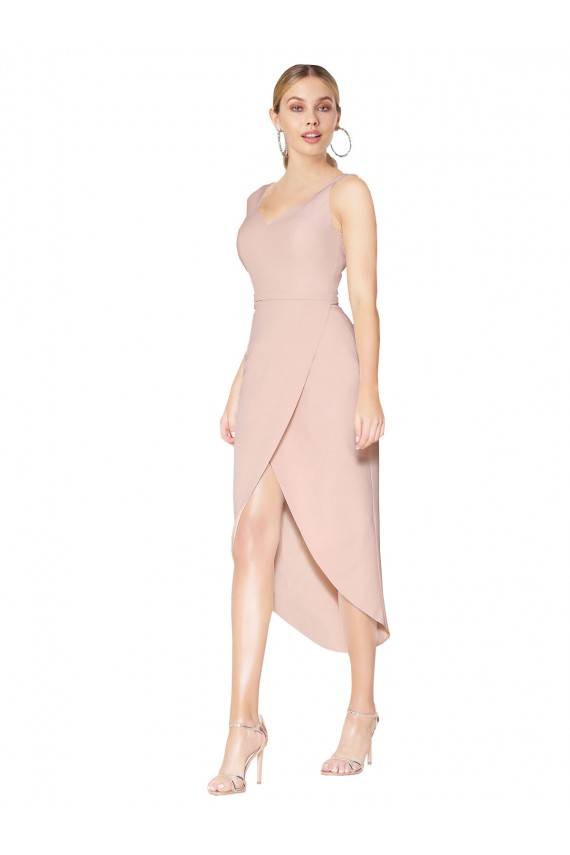 Purchase Stretch Crepe Mermaid Knee Length Sleeveless V-Back High Low Evening Dress