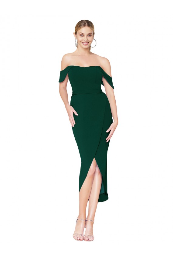 Purchase Stretch Crepe Mermaid Knee Length Sleeveless High Low Evening Dress