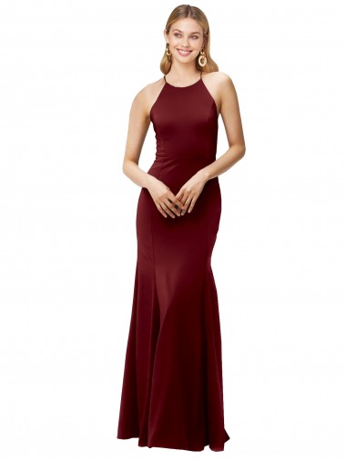 Purchase Stretch Crepe Mermaid Long Sleeveless Criss Cross Back Formal Evening Dress
