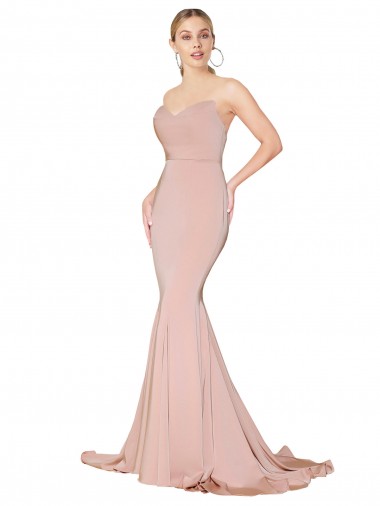 Purchase Stretch Crepe Mermaid Long Sleeveless Mauve Low Back Formal Dress