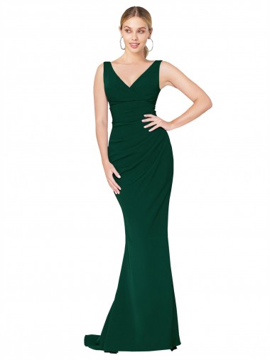 Purchase Stretch Crepe Mermaid Long Sleeveless Midnight Green Formal Evening Dress