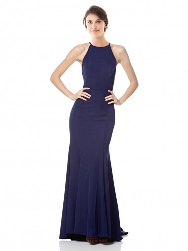 Purchase Stretch Crepe Mermaid Mermaid Sleeveless Navy Blue Evening Dress