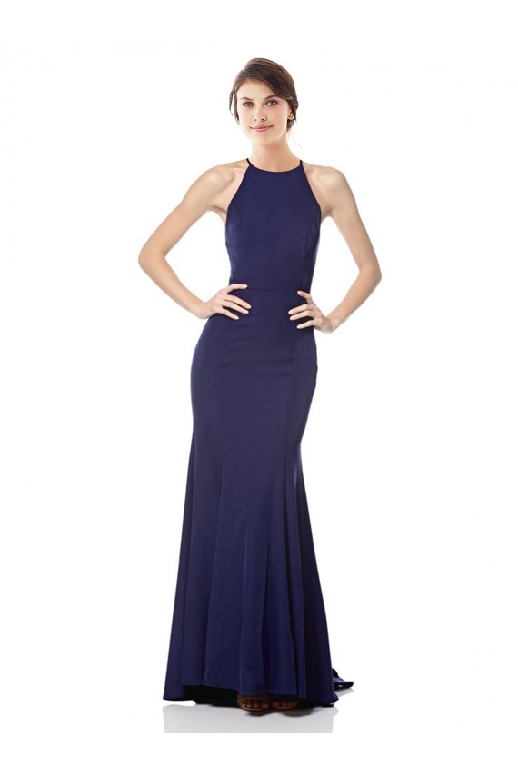 Purchase Stretch Crepe Mermaid Mermaid Sleeveless Navy Blue Evening Dress