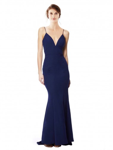 Purchase Stretch Crepe Mermaid Long Sleeveless Open Back Formal Dress