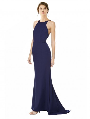 Purchase Stretch Crepe Mermaid Long Sleeveless Criss Cross Open Back Formal Evening Dress