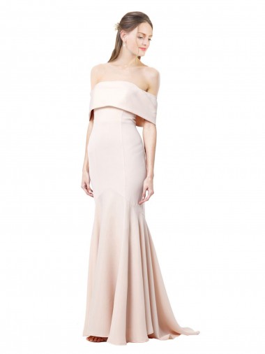 Purchase Stretch Crepe Mermaid Long Sleeveless Nude Formal Evening Dress
