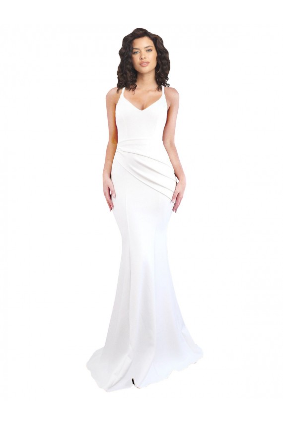 Purchase Stretch Crepe Mermaid Long Sleeveless Low Back Black Tie Evening Dress