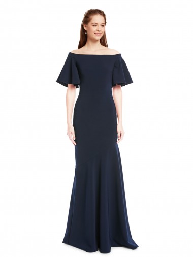 Purchase Stretch Crepe Mermaid Short Sleeves Long Evening Dress